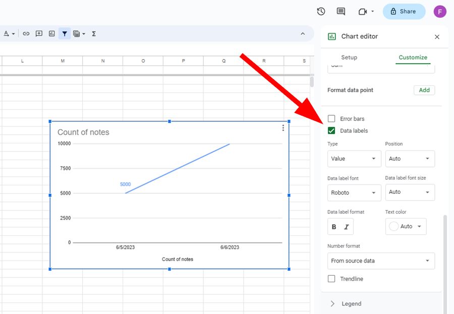 how to add data labels in google sheets charts